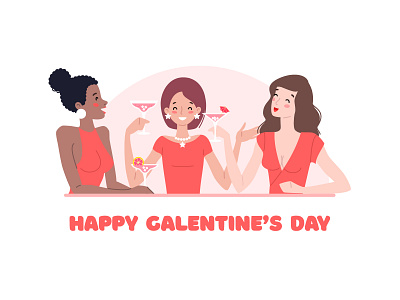 Galentine's Day greeting card 2d card cartoon character cocktail cute flat friendship gal galentines day girl greeting happy illustration invitation party valentines day vector