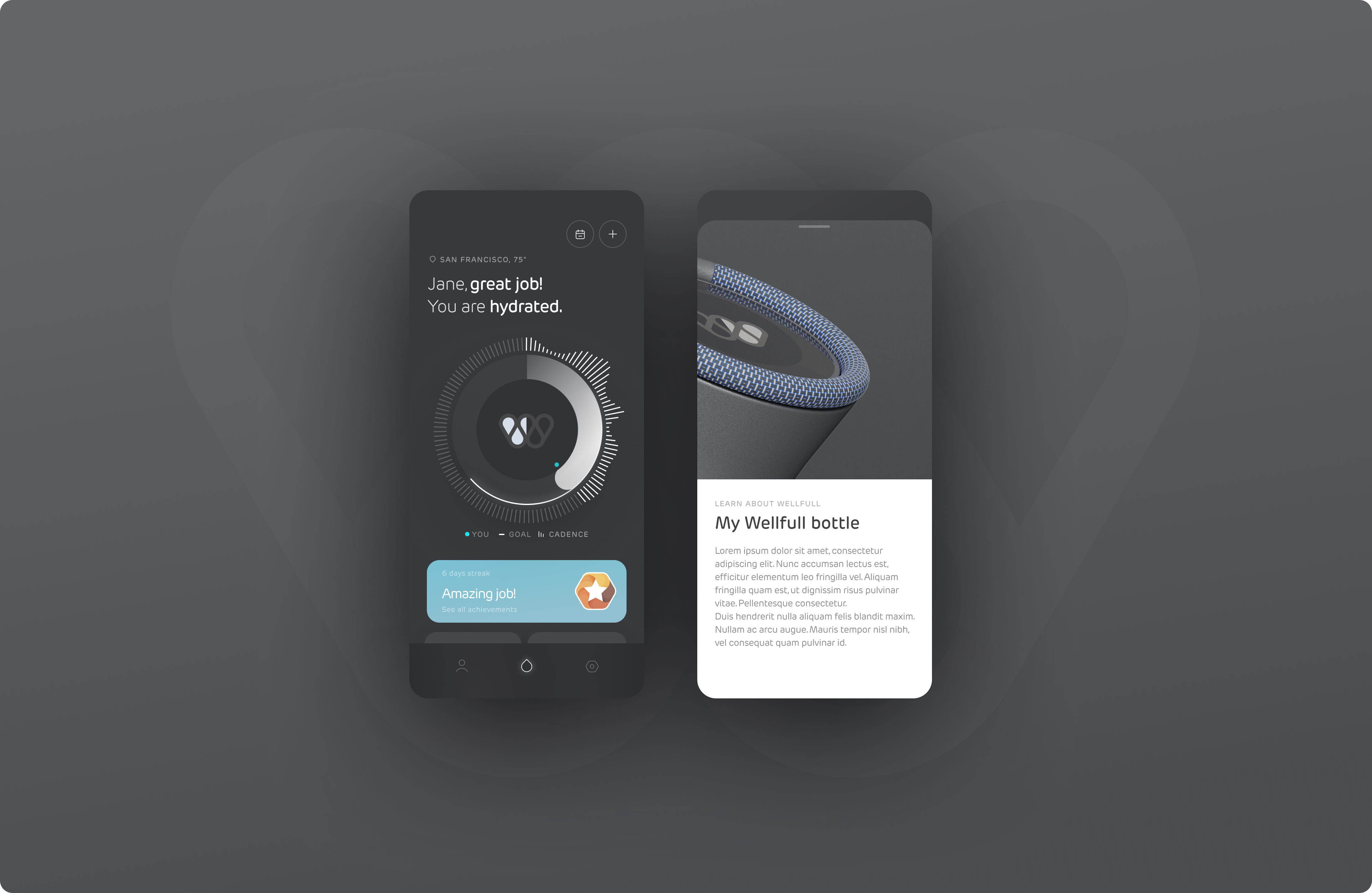 Smart Water Bottle biometrics connected design health hmi interactive interface smart product tracking ui water water bottle wellness