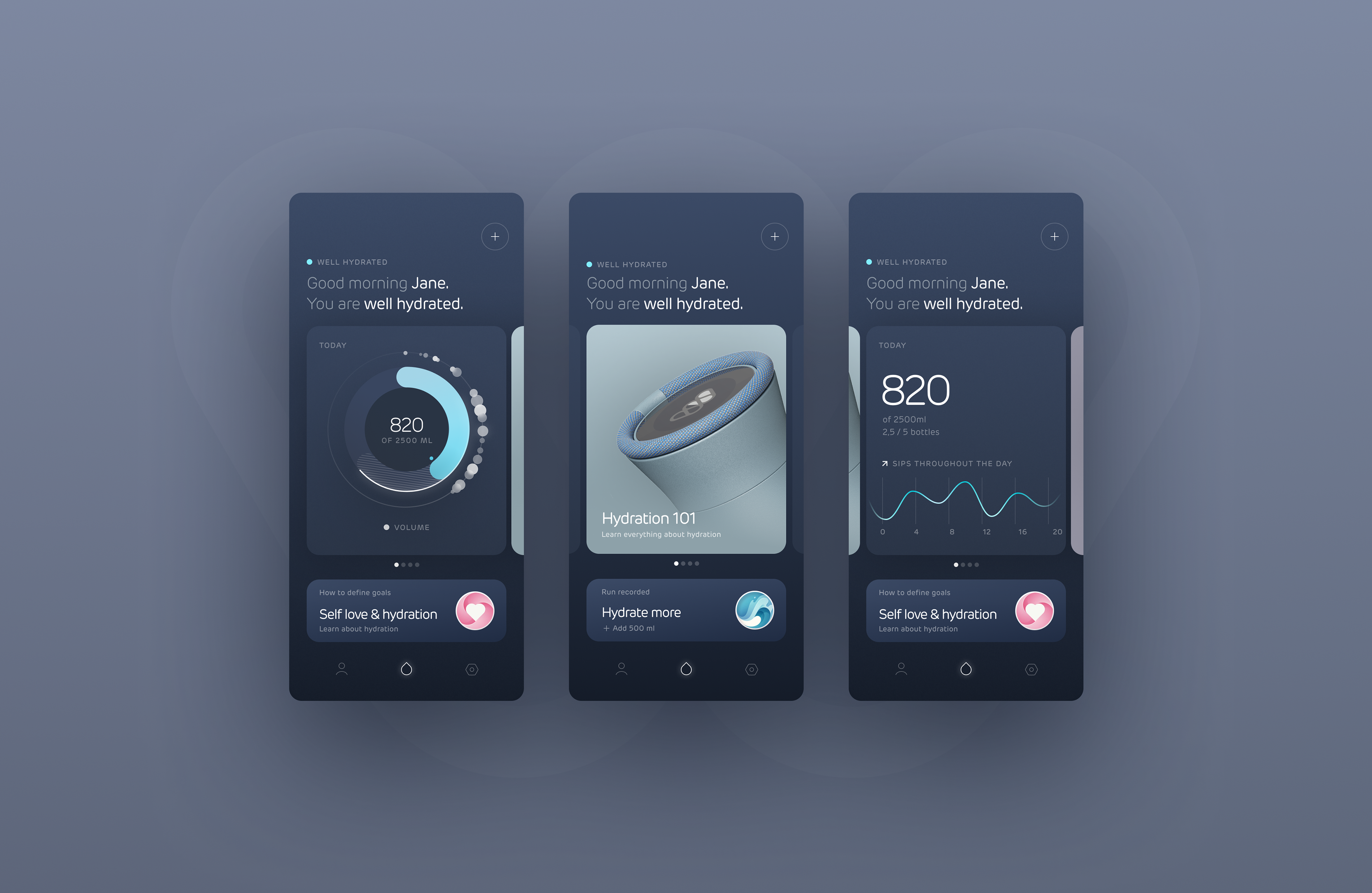 Smart Water Bottle biometrics bottle connect design health hmi hydration interactive interface product smart ui water wellness