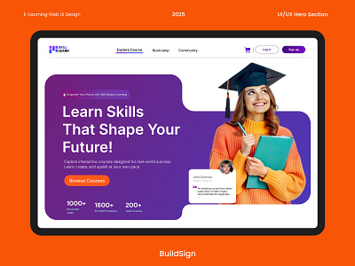 Modern E-Learning Website UI Design buildsign clean ui course platform e learning experience e learning ui education dashboard education website figma design hero section landing page design learning platform modern web design online course design product design responsive design skill learning student portal ui ux design web design website concept