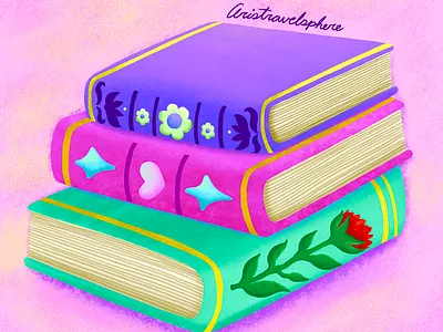 Inktober Day 29 Lesson ✨ book books colorful hand drawn illustration illustrator procreate stack of book