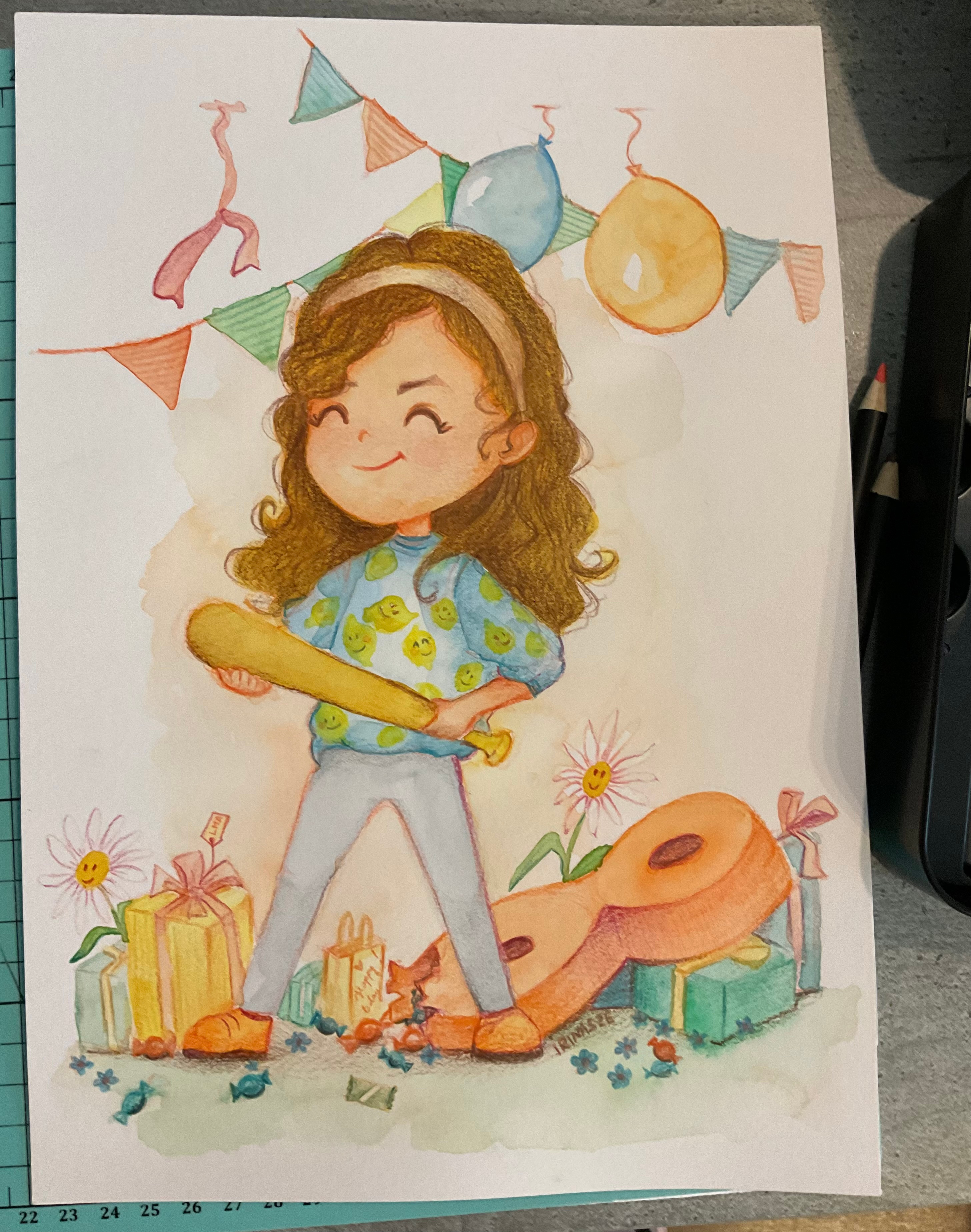 Children book illustration portrait birthday cartoon character design children book colored pencils drawing girl character illustration mixed media portrait traditional illustration traditional watercolor watercolor watercolor portrait