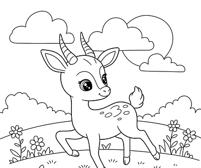 A cute cartoon antelope for a coloring book