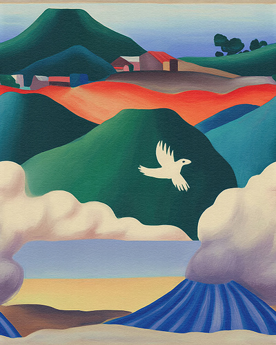 Serene Horizons: Modernist Beach and Mountain Landscapes serene modern landscapes serene wall art