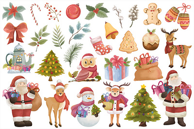 クリスマス水彩画セット baked bakery bread cinnamon croissant dessert food french goods pastry pretzel puff sweet watercolor