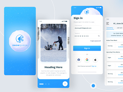 Snowqueen App branding company concept design login screen mobile mobile app splash ui ui design ux vector walkthrough