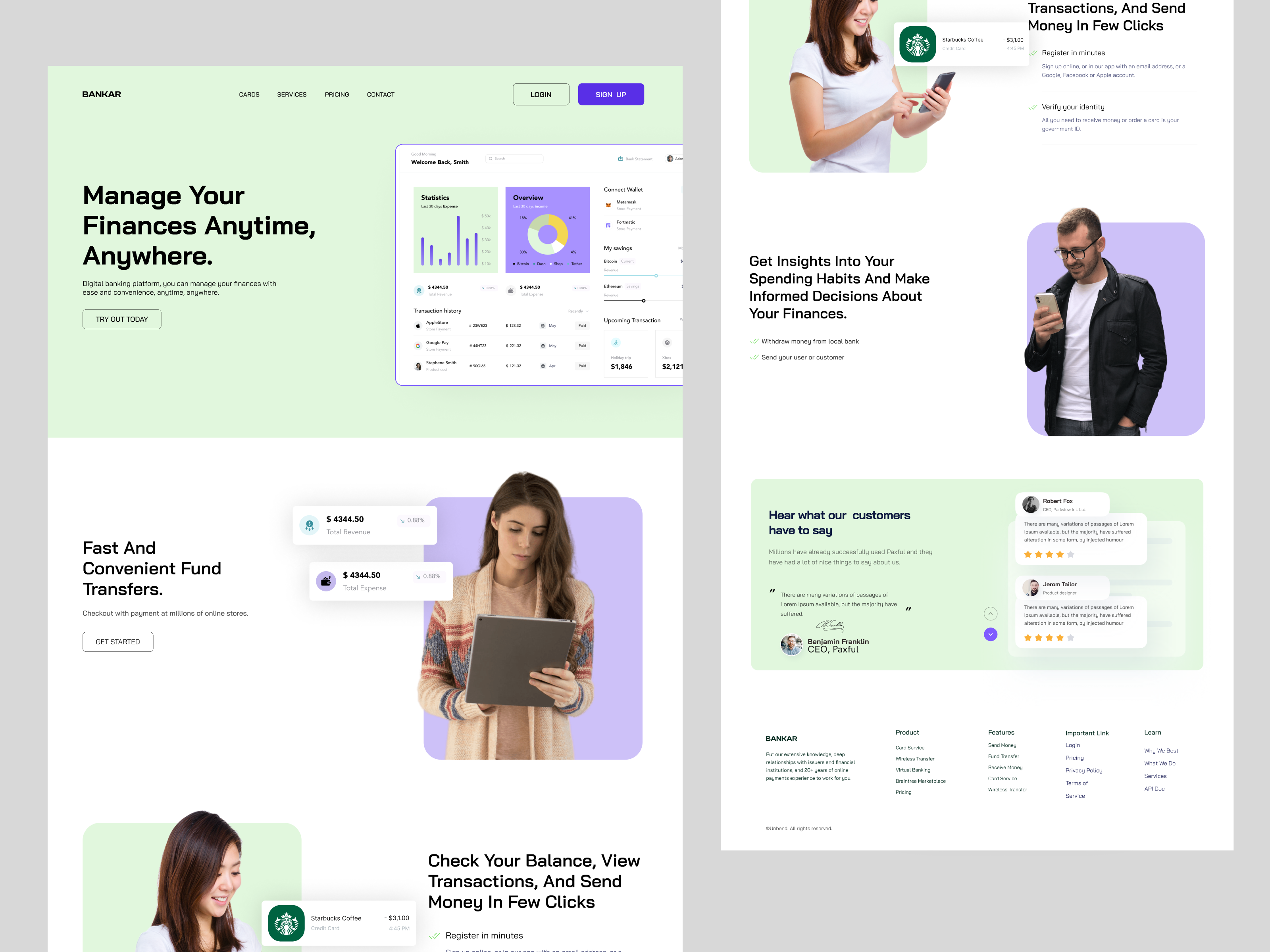 Fintech Landing Page Design banking clean currency dashboard design financial fintech landingpage mft payment profit saas savings transaction transactions ui unbend vector wallet wireless transfer