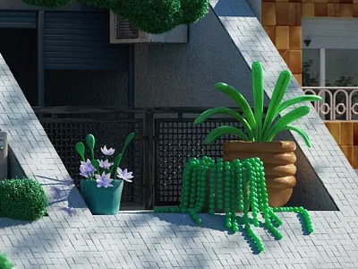 Postcards from Montevideo. 3d architecture art art deco background balcony c4d cinema city house illustration landscape plant render retro street sunlight sunny