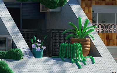 Postcards from Montevideo. 3d architecture art art deco background balcony c4d cinema city house illustration landscape plant render retro street sunlight sunny