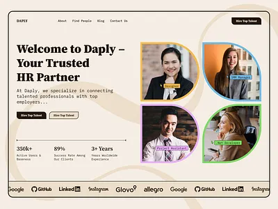 Daply | Employment agency | Design Concept b2b design employee first section hero section hiring home page hr hr software human resources human resources tool management tool recruiting recruitment typography ui ux webdesign