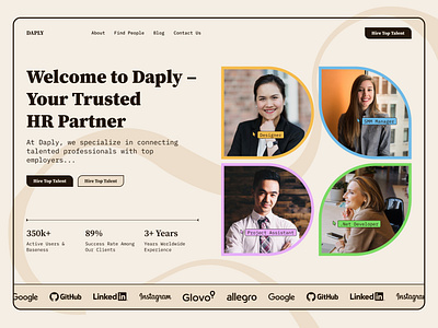 Daply | Employment agency | Design Concept b2b design employee first section hero section hiring home page hr hr software human resources human resources tool management tool recruiting recruitment typography ui ux webdesign