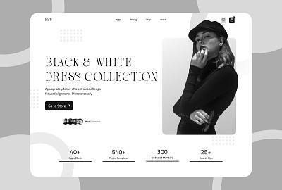 Black & White Fashion Hero Page Design black and white style bold contrasts clean lines clothes ecommerce fashion fashion hero page fashion inspiration fashion ui figma graphic design hero page landing page monochromatic fashion sophisticated style ui ui design uiux ux design woman fashion