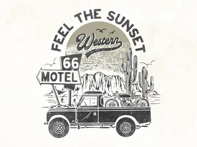 Feel The Sunset apparel art clothing cowboy graphic design illustration illustrator logo motorcycle outdoor tshirt tshirtdesign typography vector vintage vintagedesign western
