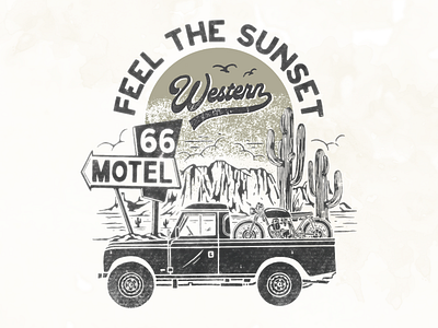 Feel The Sunset apparel art clothing cowboy graphic design illustration illustrator logo motorcycle outdoor tshirt tshirtdesign typography vector vintage vintagedesign western