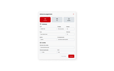 Add Payment Method Modal – Credit Card, PIX & Boleto card design interface method minimalist modal payment ui uiux
