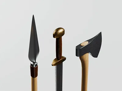 Raiders 3d 3d animation axe blade blender blender3d illustration isometric isometric illustration knife spear sword viking vikings weapon