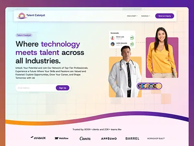 Talent Catalyst Landing page design and development webflow branding creative agency design freelance freelance agency freelance designer freelancer healtcare hubspot illustration landing page lead generation logo saas app ui ui ux web app web development website website design