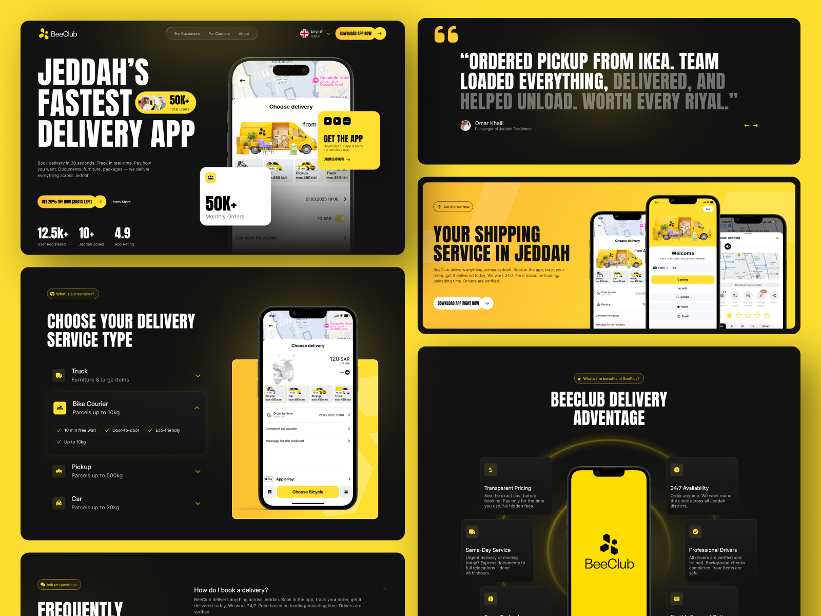 Beeplus - Delivery App Landing Page app app landing page clean design dark mode deilvery delivery delivery app delivery landing page delivery service landing page mobile app website modern design ui uiux uiuxdesign web design website website design