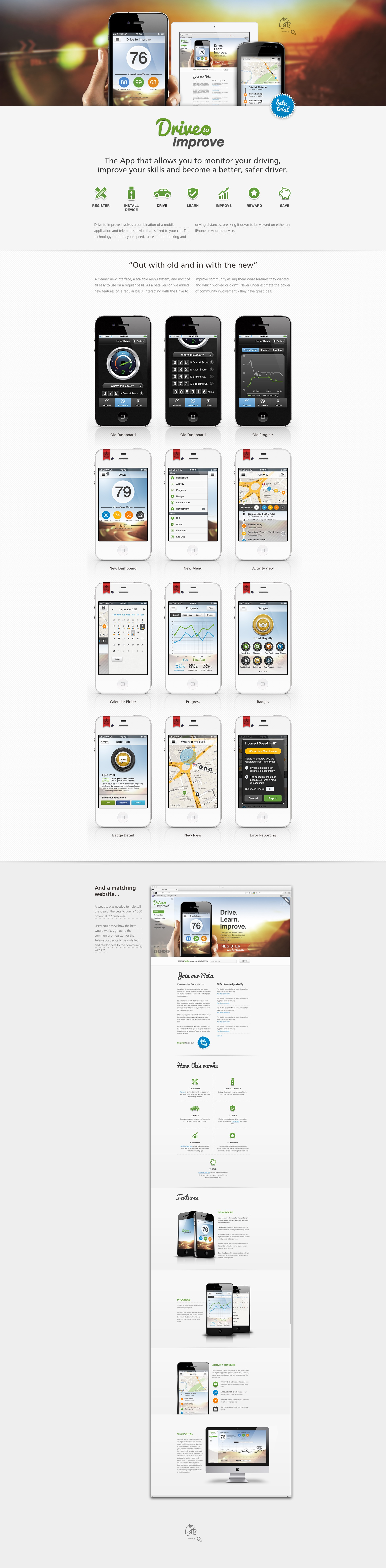 O2 Drive to Improve app car tracker drive graphic design ipad iphone o2 product design visual web