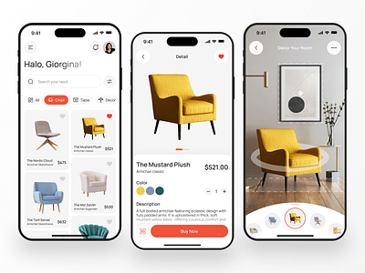 Interior Furniture Mobile App ar visualizatio architecture augmented reality chair clean decor design e commerce furniture ikea interior commerce interior design interior furniture interiordesign living room mobile mobile app room sofa ui