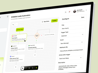 Leadora - Automation Page automation canvas clean cms dashboard dashboard automation dashboard design design development integration leads automation minimalist no code no code development product design productivity saas ui ui design workflow