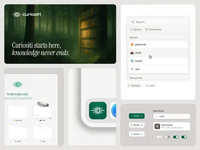 curiositi app visual designs ai app branding button components design graphic design green knowledge logo minimal modern saas search stone ui ui ux ui design uidesign white