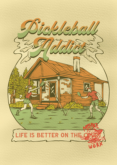 PICKLEBALL ADDICT apparel branding clothing digitalart drawing graphic design illustration logo merchandise product design sport tees texture vintage