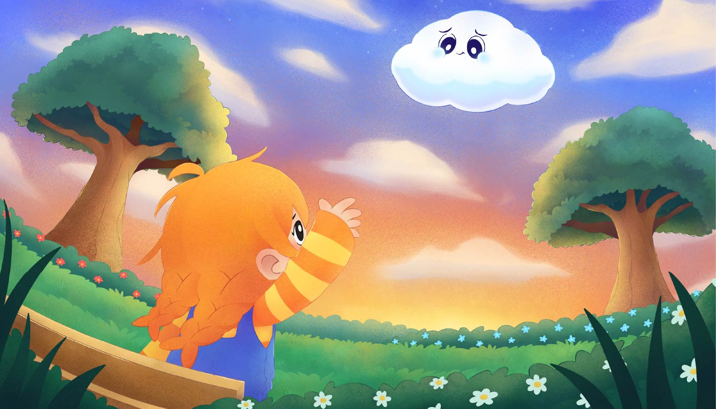 Goodbye Cloudie - Children Book Illustration animation book kids book scene branding cartoon cartoon character children children book cloud design graphic design illustration kids logo park playful sad ui ux vector