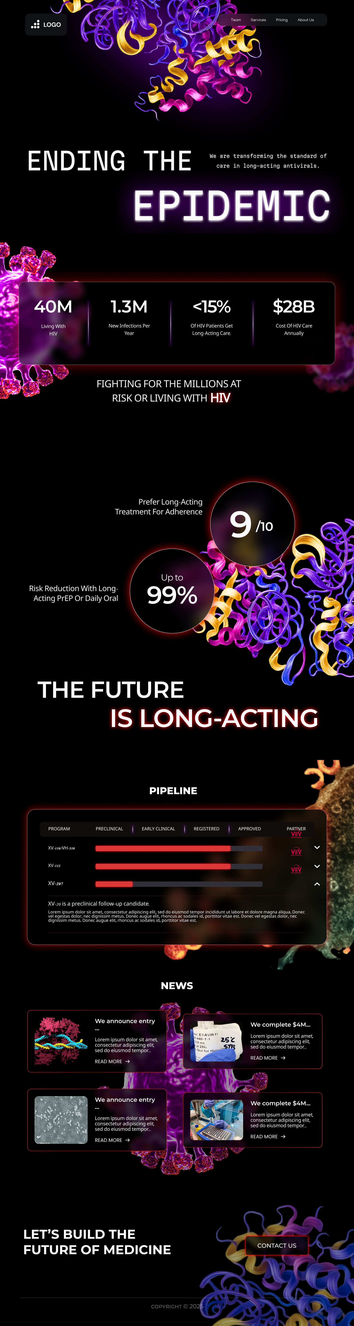 Web Design: The Future of HIV Medicine - Pixel Anatomy Studio aids antiviral biotech darkmode healthcare hiv landingpage medical pharmaceutical responsivedesign science technology uidesign uiux uxdesign webdesign website websitedesign webui