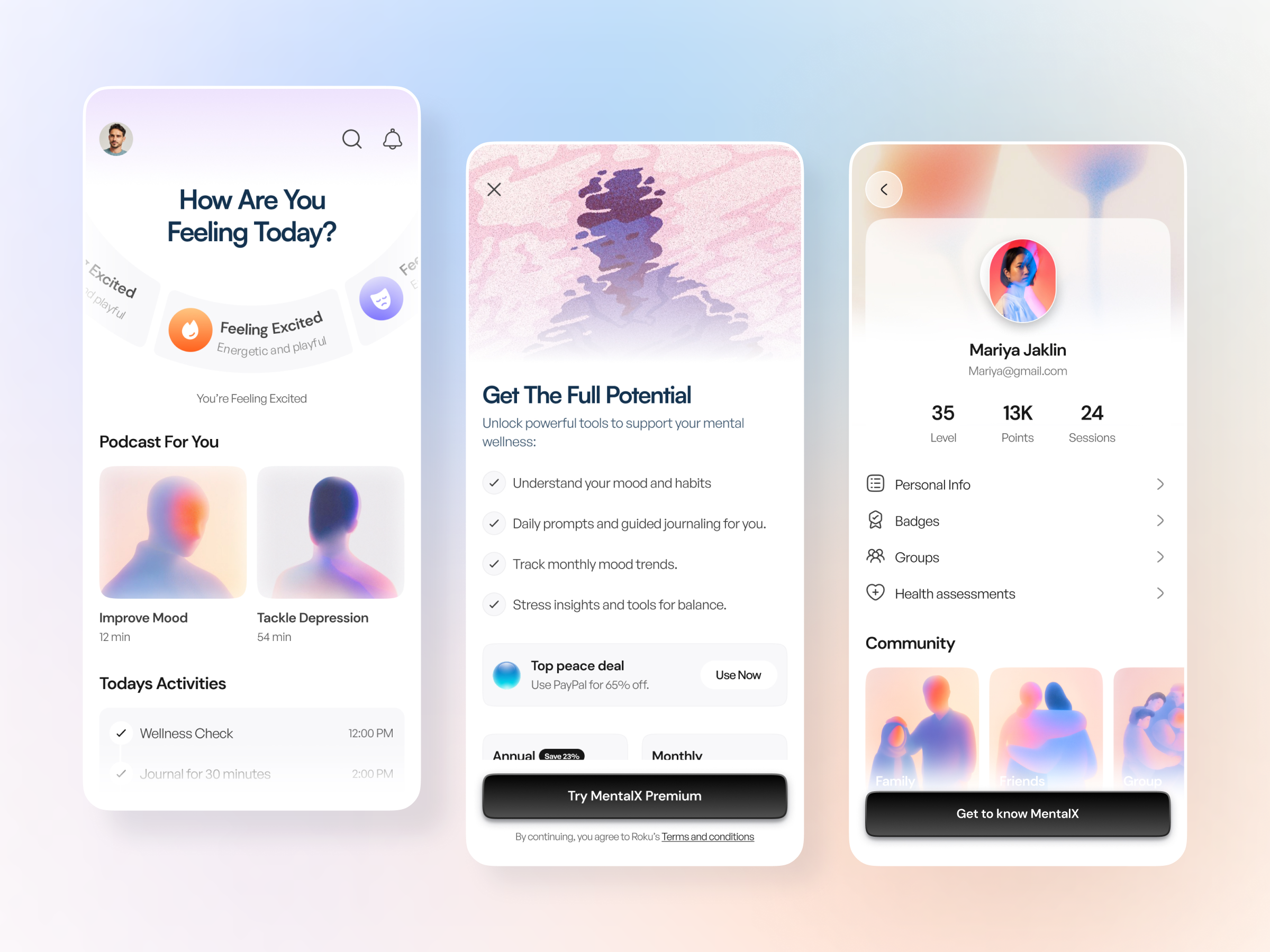 Mental Wellness Journaling App app app design application design brand identity design emotions health ui journaling app mental health mentalwellness mobile design ui user experience ux wellness wellness app