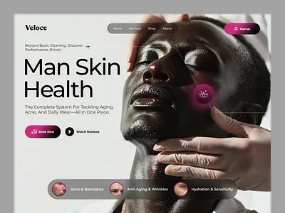 Veloce - Men's Skincare Website cosmetic design service ecommerce graphic design makeup man minimal modern selfcare skin skin care skincare ui ui design uidesign uiux