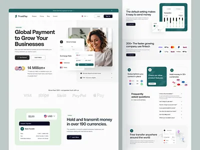 TrustPay - FinTech Landing Page UX/UI banking ux business ui digital banking finance landing page financial design fintech fintech design fintech landing page fintech ui money transfer payment product design saas design startup ui design ui inspiration uiux usere xperience web design website design