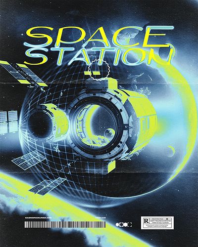 SPACE STATION art astronomy branding brutalism design graphic design illustration poster spaceship spaceship art spaceship design