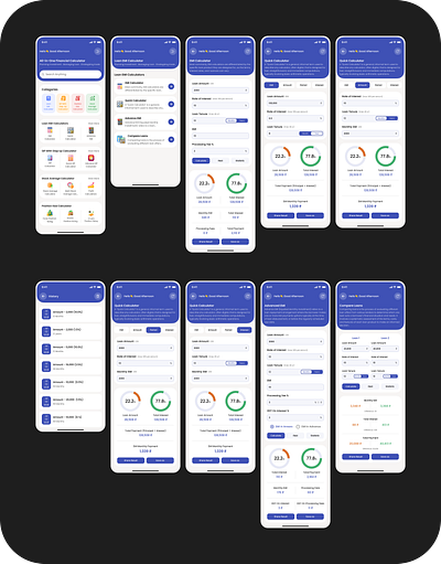 Financial Calculators Application UI Screens graphic design ui