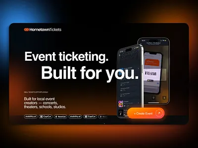 Dark Glow Landing Page for Event Ticketing Platform 👨‍🎤 branding clean design crypto dashboard design event ticket glow interface landing page modern design roobinium sleek spotify start up ticket master ticket platform ui design ux ui vino costa web3