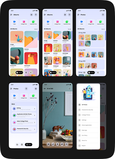 Modern Gallery App Ui Screens graphic design ui unique simple