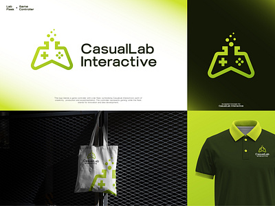Lab Flask with Gaming Controller Logo Concept gaming logo branding gaming remote lab branding lab flask identity