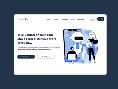 DailyUI Challenge (Day 003) cleandesign dashboardui designinspiration focusapp herosection homepage interactiondesign minimaldesign modernui productdesign responsive saas startup ui uidesign uiux uxdesign webdesign websiteconcept
