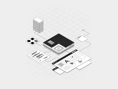 Isometric black & white modern illustration art black branding diorama flat hero illustration isometric isometric art isometry low poly modern vector white