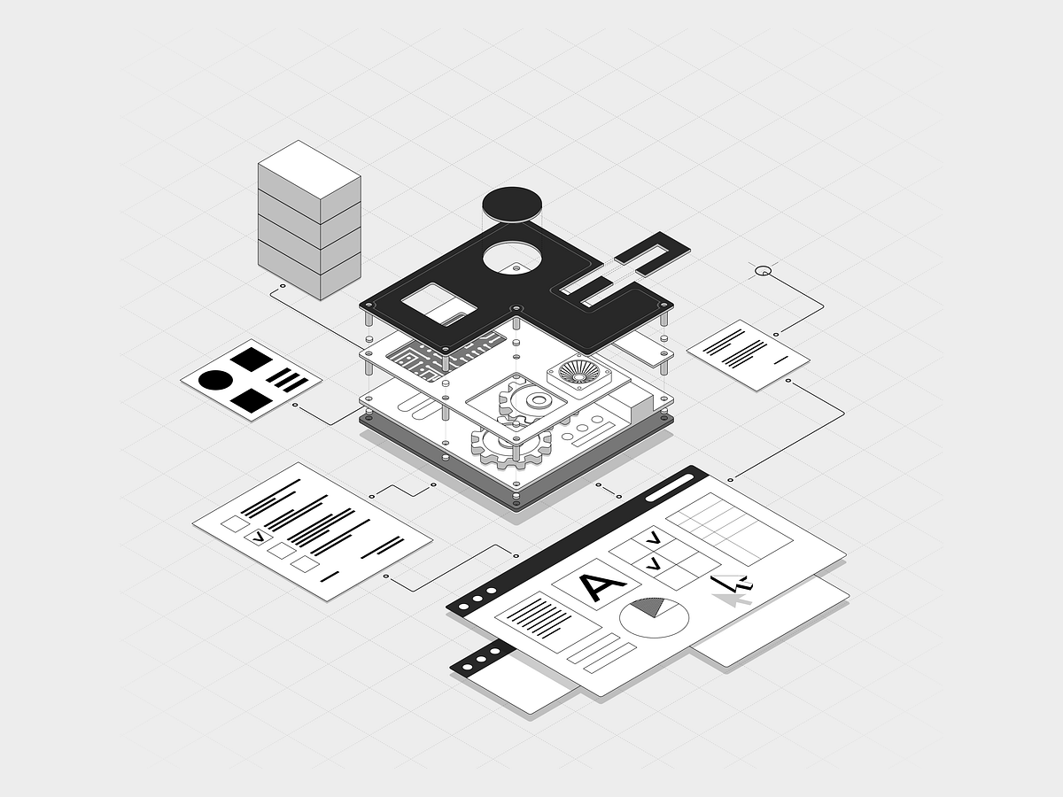 Isometric black & white modern illustration