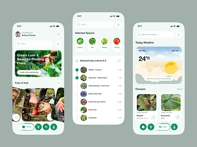 Premium Plant - Garden Planner Mobile App 🌱 app branding care screen farmer farming mobile app figma design garden garden planner gardening home garden home screen ios mobile app modern plants saas search screen smart garden tracker ui ux
