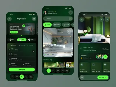 Travel Booking App UI – Flight & Hotel Experience booking app ui clean ui dark mode flight booking hotel booking ios app minimal design mobile app design mobile ui ux modern travel app premium app design travel app travel booking app travel experience travel mobile app travel ui travel ux trip planner ui design ux design