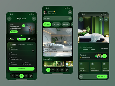 Travel Booking App UI – Flight & Hotel Experience booking app ui clean ui dark mode flight booking hotel booking ios app minimal design mobile app design mobile ui ux modern travel app premium app design travel app travel booking app travel experience travel mobile app travel ui travel ux trip planner ui design ux design