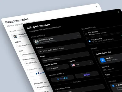 Subscription Plan Payment Ui – Light & Dark Mode billing card details checkout clean dark mode form invoice light mode minimal payment payment gateway payment ui paywall pricing product design saas ui subscription subscription plan ui ux