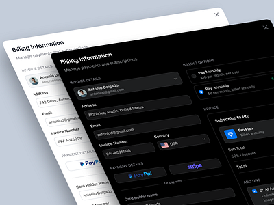 Subscription Plan Payment Ui – Light & Dark Mode billing card details checkout clean dark mode form invoice light mode minimal payment payment gateway payment ui paywall pricing product design saas ui subscription subscription plan ui ux