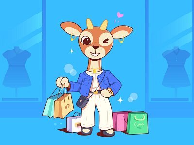 Shopping 2d illustration animal antelope cartoon character character design flat illustration shopping vector zoo