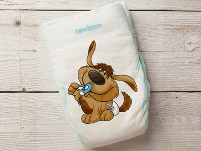 Cute Baby Dog Vector Illustration, Cartoon Pet Logo Design baby dog beehaya branding cartoon design diaper dog illustration label logo pacifier pet printing vector