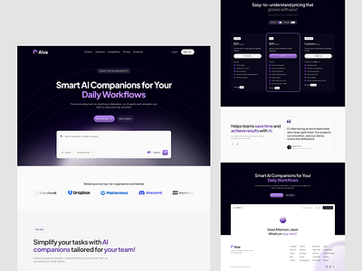 Aiva - Smart AI Companions for Your Daily Workflows ai branding chatbot clean conversion crm dashboard design design inspiration graphic design landing page logo motion graphics saas typography ui ui design ux vector web design