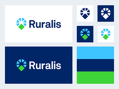 Ruralis branding flat logo geometric hill identity location logo logo design logo designer mark modern mountain pin simple logo smart logo sun logo symbol