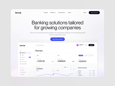 Bancuip - Finance Landing Page animation bank services banking finance financial website fintech fintech platform fintech startup fintech website design hero section landing page modern banking payments personal finance app revolut saas startup web design